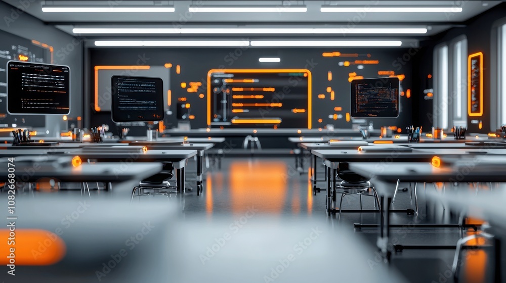 Aufkleber futuristic online class environment virtual classroom digital learning space technology hub interact
