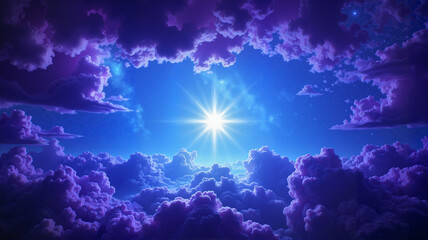 Fototapeta premium Bright star shining in a vibrant cloudscape