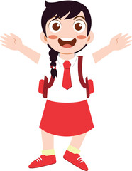 Joyful girl in school uniform illustration