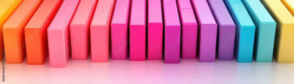 Poster Colorful stacked blocks in gradient hues ranging from orange to blue create a vibrant display of geometric shapes and patterns.