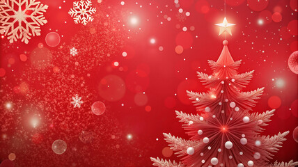 Christmas tree on red background with snowflakes