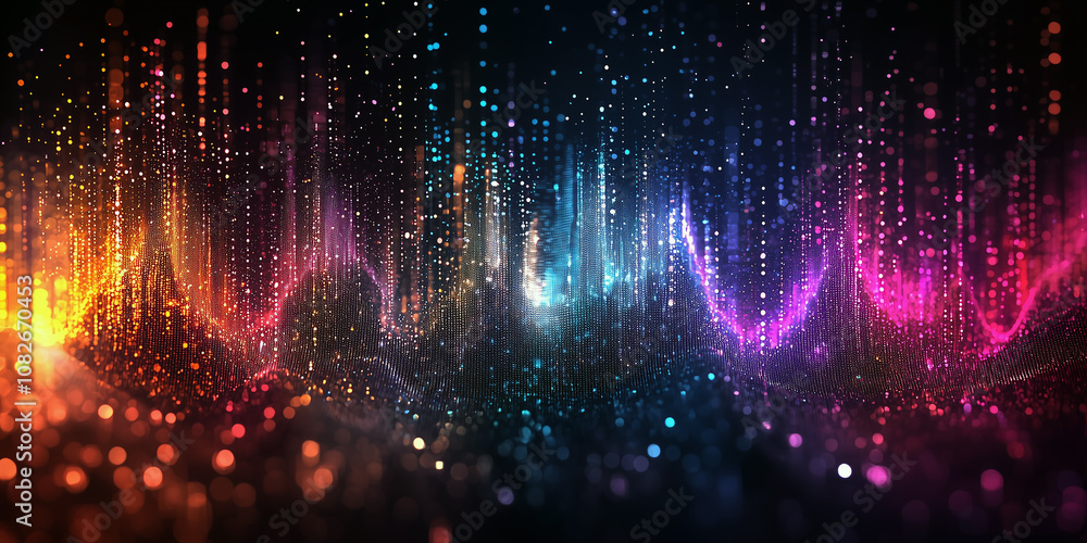 Poster 3d rendering of glowing particles in cyberspace with depth of field