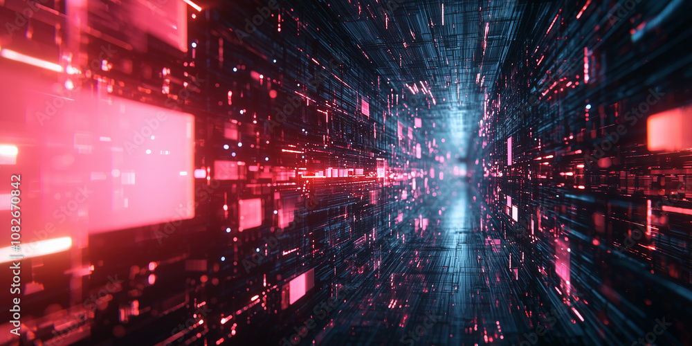 Poster 3d rendering of abstract technology digital hi tech background. cyber space concept