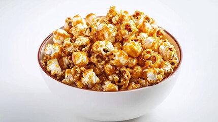 Gourmet Caramel Popcorn   Crisp Golden Kernels Coated in Shiny Sweet Glaze Snack or Dessert on White Background