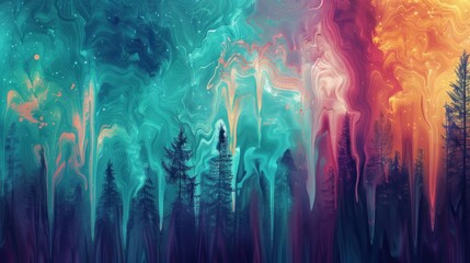 Abstract Forest with Swirling Colors