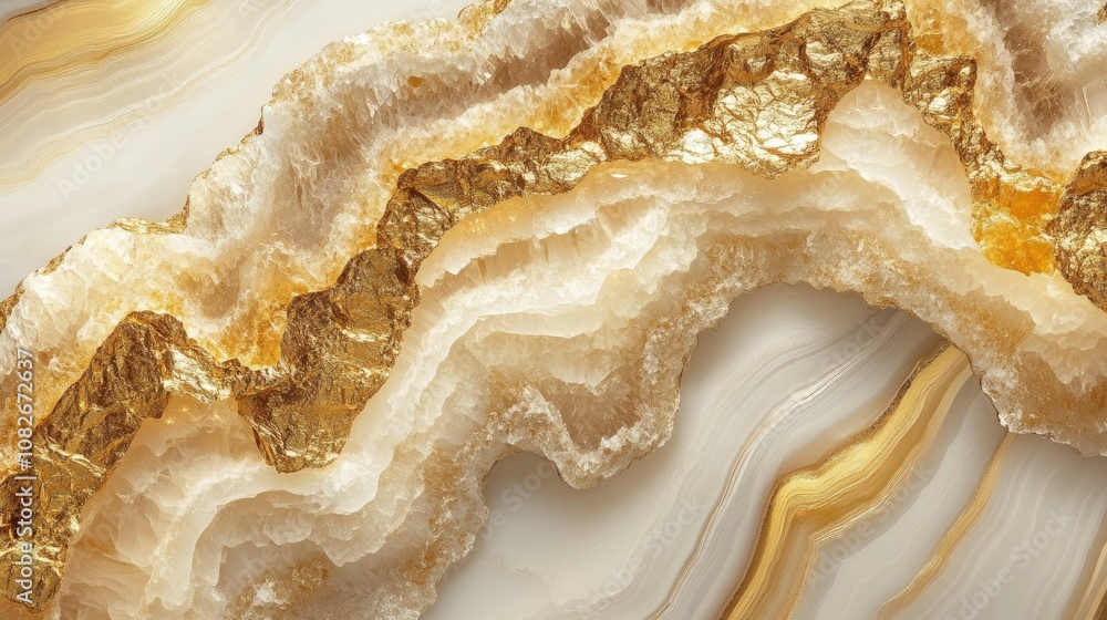Aufkleber elegant layers of gold and cream agate stone featuring intricate patterns and textures, perfect for 