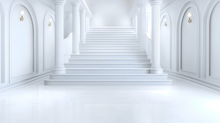 Obraz premium Interior marble stairs with pillars and columns in a palace, castleInterior marble stairs with pillars and columns in a palace, castle