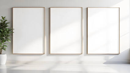 Three Empty Frames on a White Wall