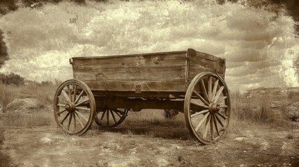 Fototapeta na wymiar old photo of a wheelbarrow in sepia