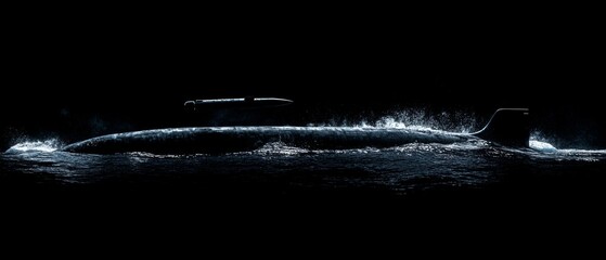A sleek submarine surfaces dramatically in a pool of shimmering water, exuding stealth, mystery, and the silent power of the deep sea.