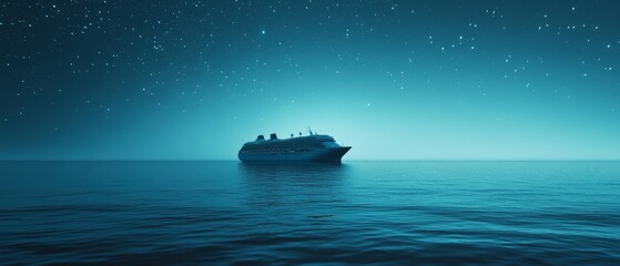 A luxurious cruise ship sails under a vast, starlit sky, embodying elegance and wonder on a tranquil ocean, merging adventure with serenity.