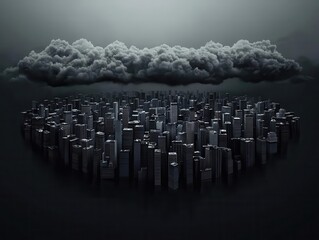 Fototapeta premium Recession fears, storm clouds over cityscape, cautious investors, 3D illustration