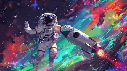 Astronaut in Space with a Rocket