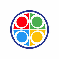 Abstract circle logo design with four quadrants in red, green, blue, and yellow. This abstract image symbolizes unity, diversity, and creativity, perfect for graphic design and branding projects.