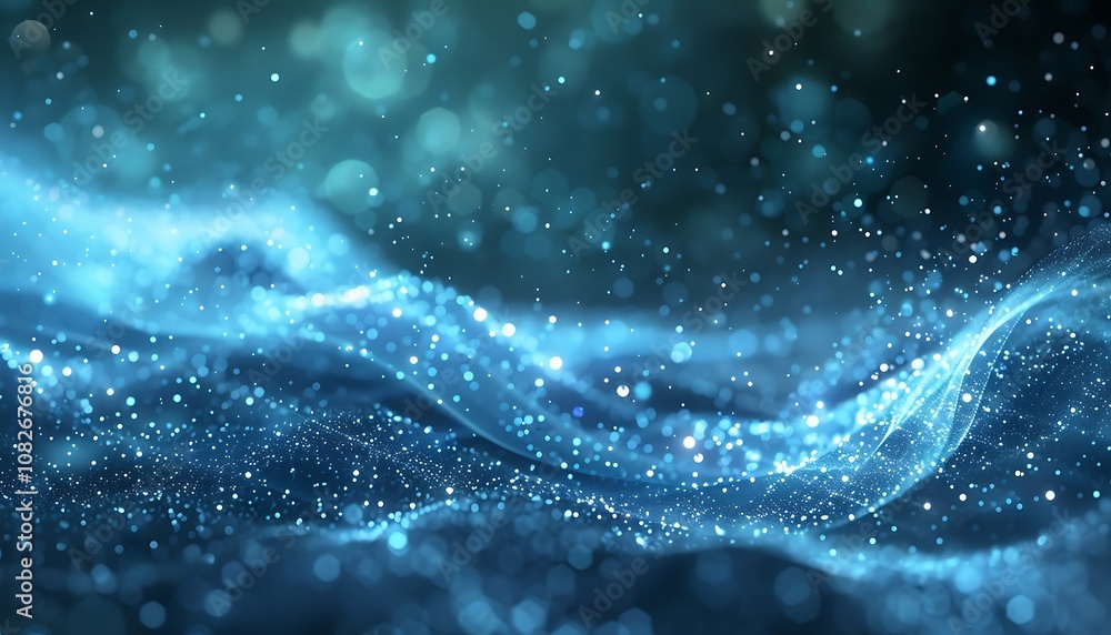 Poster abstract blue background with glowing particles. 3d rendering, 3d illustration.