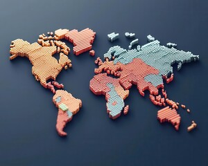 Exchange rate risk, fluctuating currency signs, uncertain world map, 3D illustration
