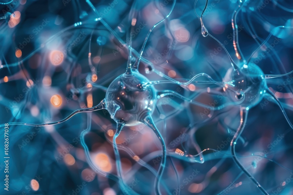 Fototapete Colorful abstract representation of neural connections illustrating brain activity in a scientific exploration setting
