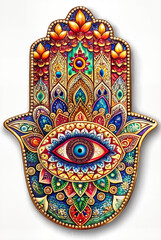 Naklejka premium Hamsa hand with intricate colorful design