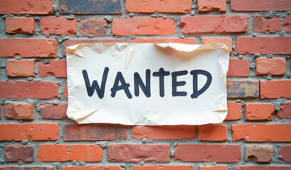 An advertisement, wanted, on a brick wall