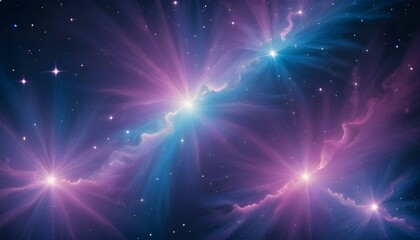 Naklejka premium Un fondo abstracto en tonos de azul, morado y rosa, imitando una nebulosa en el espacio profundo. Pequeños destellos de estrellas y luces difusas dan un aspecto etéreo y misterioso