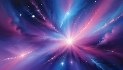 Naklejka premium Un fondo abstracto en tonos de azul, morado y rosa, imitando una nebulosa en el espacio profundo. Pequeños destellos de estrellas y luces difusas dan un aspecto etéreo y misterioso