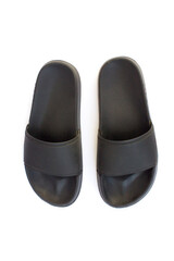 Black rubber slippers isolated on white background.