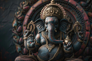 Beautiful greeting card with bright holiday composition for happy celebrate Ganesh Chaturthi