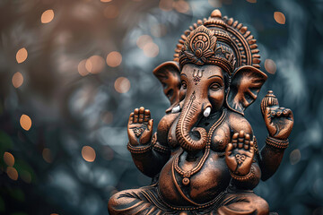 Obraz premium Beautiful greeting card with bright holiday composition for happy celebrate Ganesh Chaturthi
