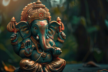 Obraz premium Beautiful greeting card with bright holiday composition for happy celebrate Ganesh Chaturthi