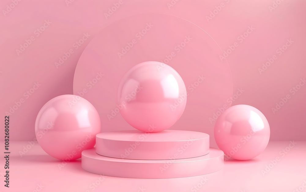 Poster abstract minimal scene with geometric forms. pink background. 3d render