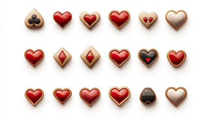 Colorful and Creative Playing Card Symbols Featuring Hearts, Diamonds, Clubs, and Spades in Various Styles and Designs for Modern Graphic Use