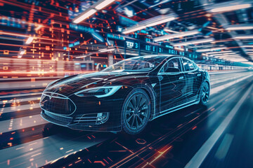 Obraz premium Power source for charging battery of hybrid electric car on road