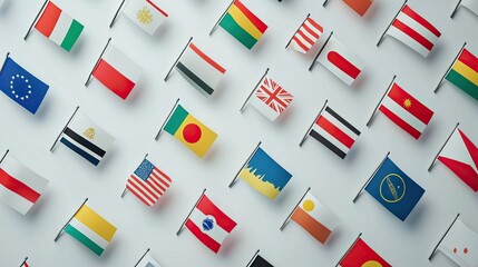 A Vibrant Display of Various National Flags Showcasing Global Diversity Against a Clean Background for Educational and Cultural Representations