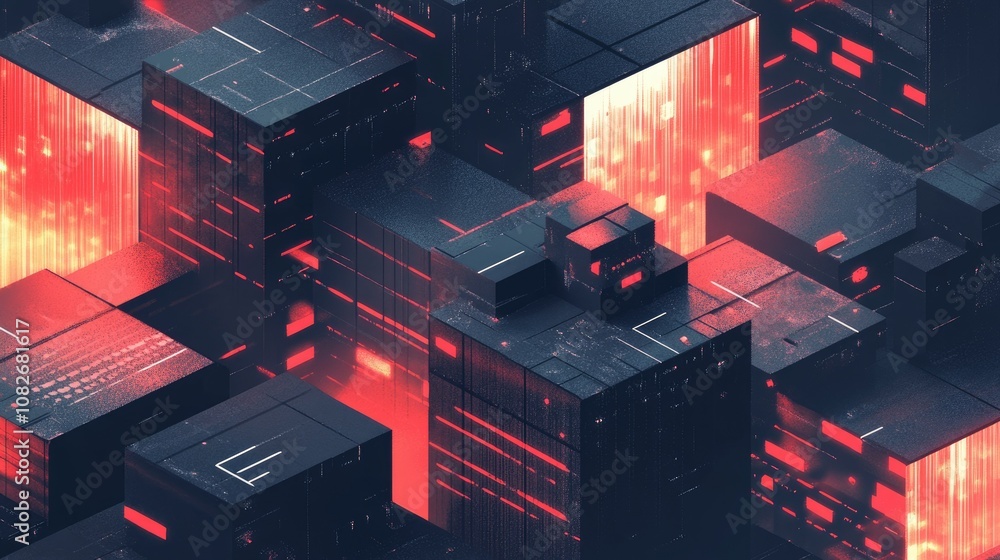 Poster Abstract Digital Background with Red and Black Geometric Shapes, Futuristic Textures and Patterns Perfect for Technology and Sci-fi Themes