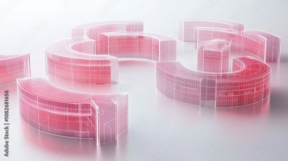 Poster abstract red and white digital shapes in a modern design with transparent layers representing innova