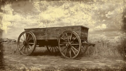 Fototapeta na wymiar old photo of a wheelbarrow in sepia