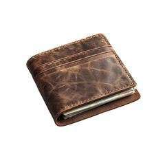 Distressed Brown Leather Wallet with Cash and Cards