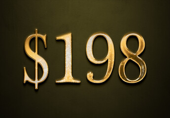 Old gold effect of 198 dollars with 3D glossy style Mockup.