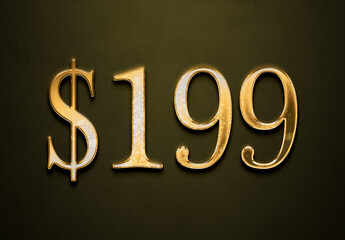 Old gold effect of 199 dollars with 3D glossy style Mockup.