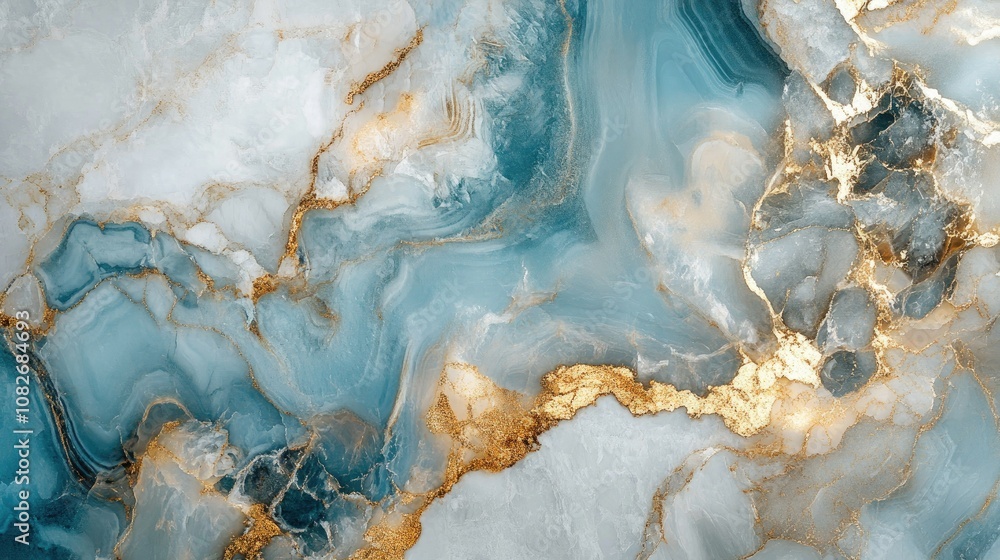 Poster abstract blue and gold marble background with fluid patterns and textures for elegant design and cre