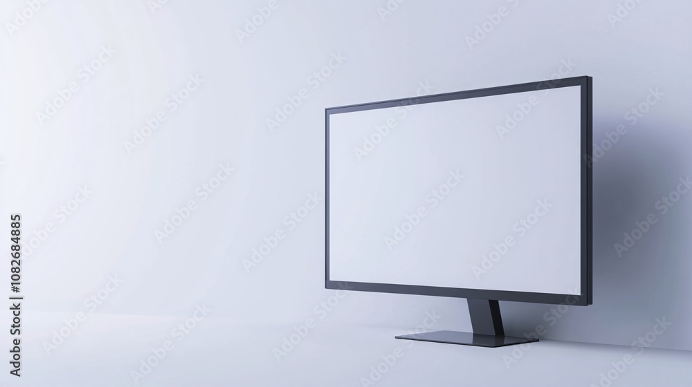 Poster a futuristic, minimal desktop monitor with ultra-slim bezels and a simple black stand; displayed in 