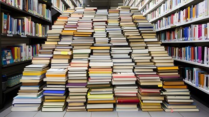 Obraz premium A staircase made of books, symbolizing knowledge, learning, and intellectual growth. 
