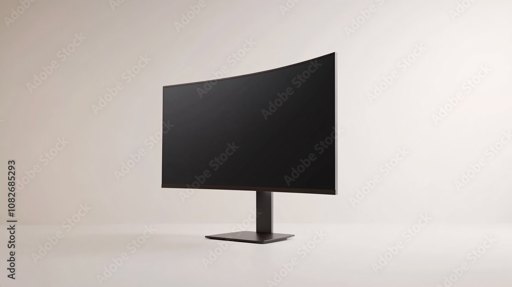 Poster simple desktop monitor with rounded corners and thin bezels, floating in a white, empty environment;