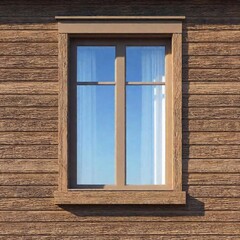 A high-resolution ultrarealistic image of a house exterior with detailed horizontal siding and a single window. The digital photo showcases light brown wooden planks forming the siding, each plank dis