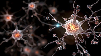Obraz premium Detailed Illustration of Multiple Sclerosis Pathophysiology in Nervous System - Axonal Damage and Immune Attack Cross-Section View