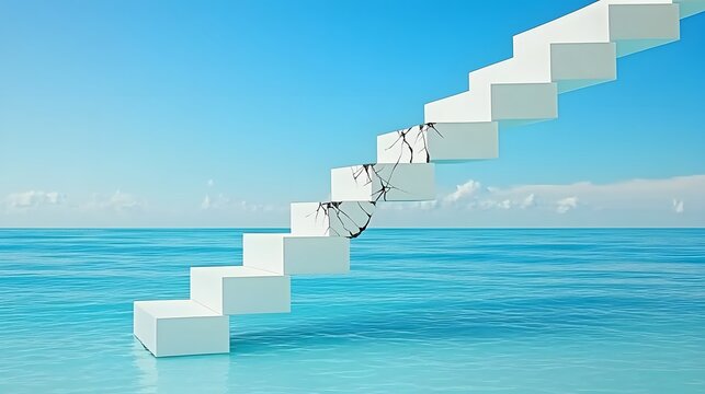 A staircase with a broken step, symbolizing setbacks and the importance of perseverance. 