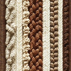 Warm brown and beige vertical seamless knitted braids and cables texture creating a cozy and tactile textile background
