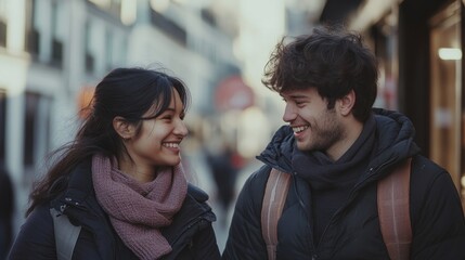 Fototapeta premium Urban Love Story: Candid Moments of Cultural Diversity and Shared Joy in the City Streets