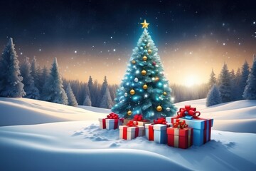 Obraz premium empty christmas table background with christmas tree out of focus for product display montage