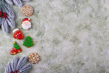 Christmas homemade gingerbread cookies with icing